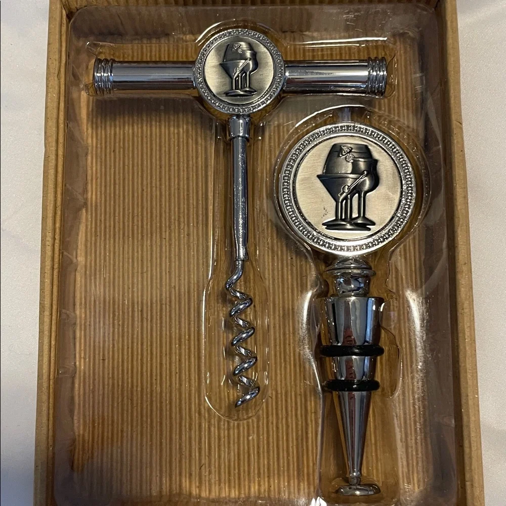 Wine Corkscrew & Stopper Set - Silver